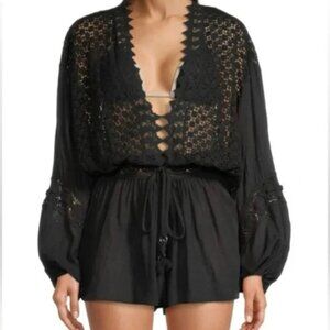 Black Ramy Brook Crochet Romper - NWT - Women's Large